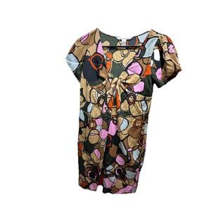 DIANE vonFURSTENBERG Women’s Silk Midi Pullover Dress V-Neck Puff Sleeves Size 6